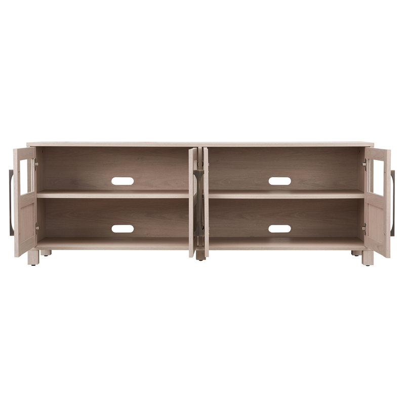 Holbrook TV Stand for TVs up to 75" in Alder White with Glass Doors, Storage & Cable Management — Contemporary Media Console with Brass Hardware for Living Room 