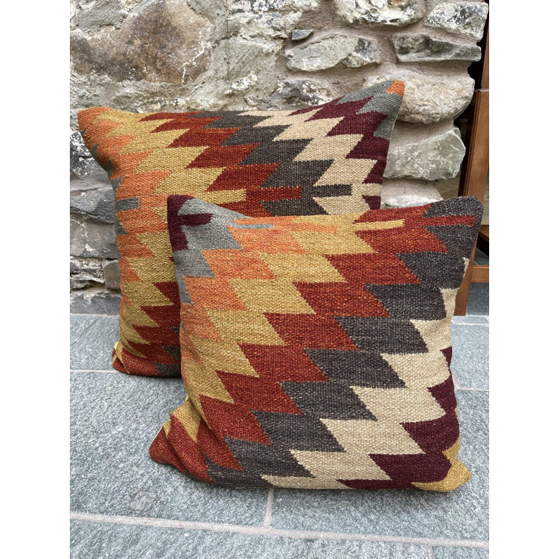 Alwar Kilim Large 60 cm x 60 cm Cushion Cover in Rich Wool Multi Colour Stripes, 45cm H x 45cm W