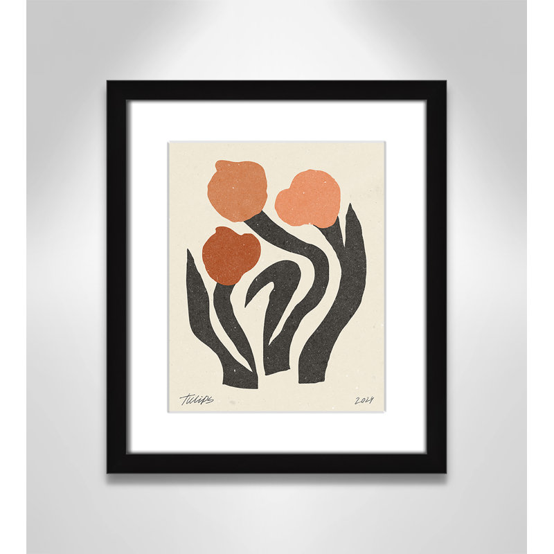 Imprimé de fleurs modernes par NKTN, 13'' W x 15'' H, Matted Print, Satin Black