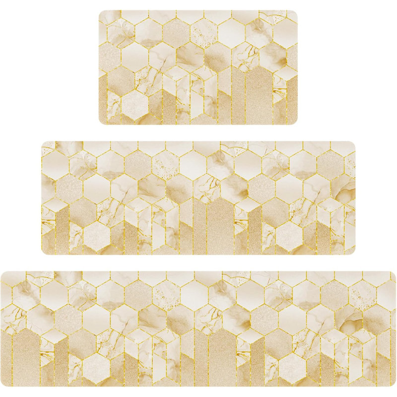 Tapis de cuisine résistant (ensemble de 3), tapis beige Honeycomb