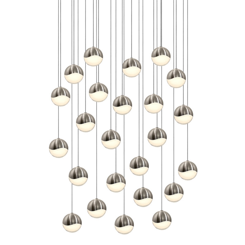 Grapes 24 - Light LED Pendant, 3.75" H x 27" W x 27" D, Satin Nickel, White