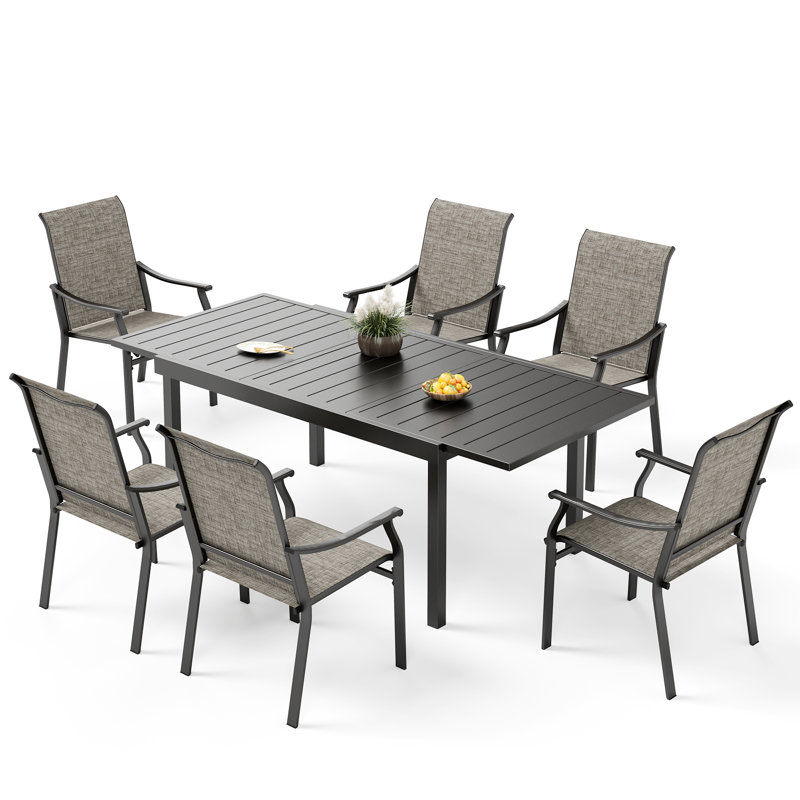 Basima Patio Dining Set with Extendable Rectangular Table, 6