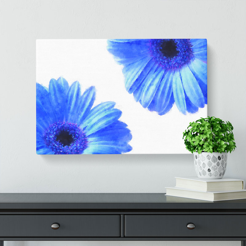 Two Blue Flowers - Wrapped Canvas Painting, 50cm H x 76cm W x 3cm D