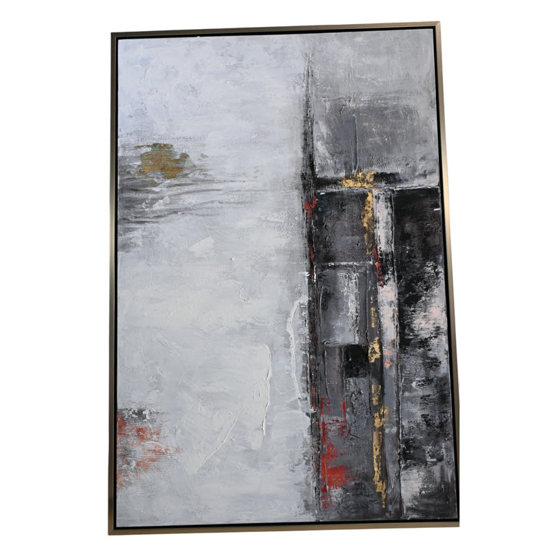 Chicago, art abstrait sur toile encadré or gris 61 po x 41 po