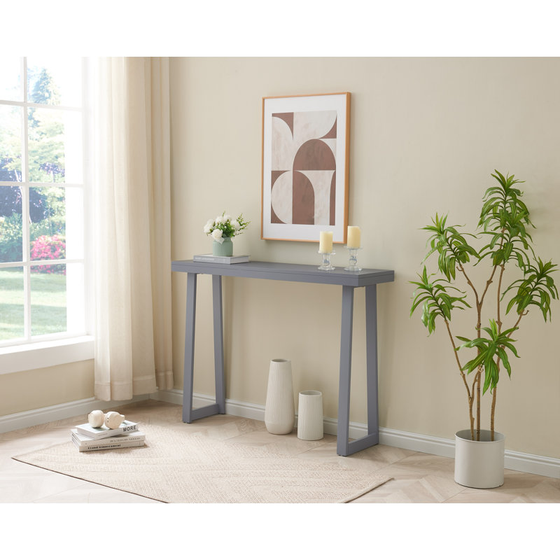 Claude Rectangular Console Table with Shelf – Sleek and Modern Entryway, Hallway, or Sofa Table with Trapezoidal Legs, Grey