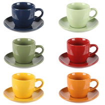 Crystalia Tea Coffee Cappuccino Latte and Mocha Cups and Saucers Sets, 6  cups & 6 saucers, 6.5 Ounce
