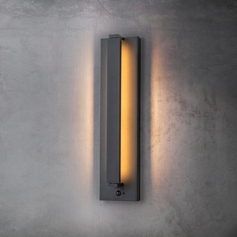 H20" Modern Outdoor Motion Sensor Wall Light 23w Integrated Led Wall Sconce In Matte Black Iron Large Exterior Light Fixture For Garage Porch Patio