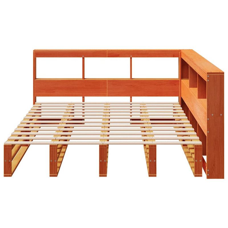 Solid Wood Storage Bed, European Double (140 x 200 cm), Wax Brown