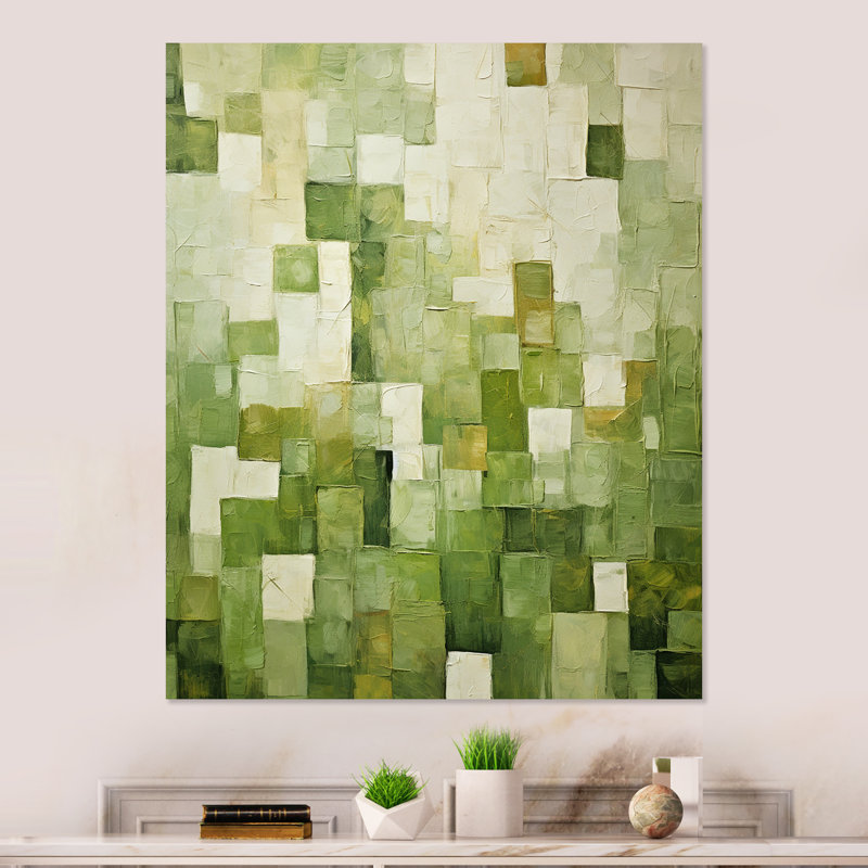 «Abstract Green Tiles Incubism» - Art mural en métal abstrait, H 40 po x l 30 po x P 1,5 po