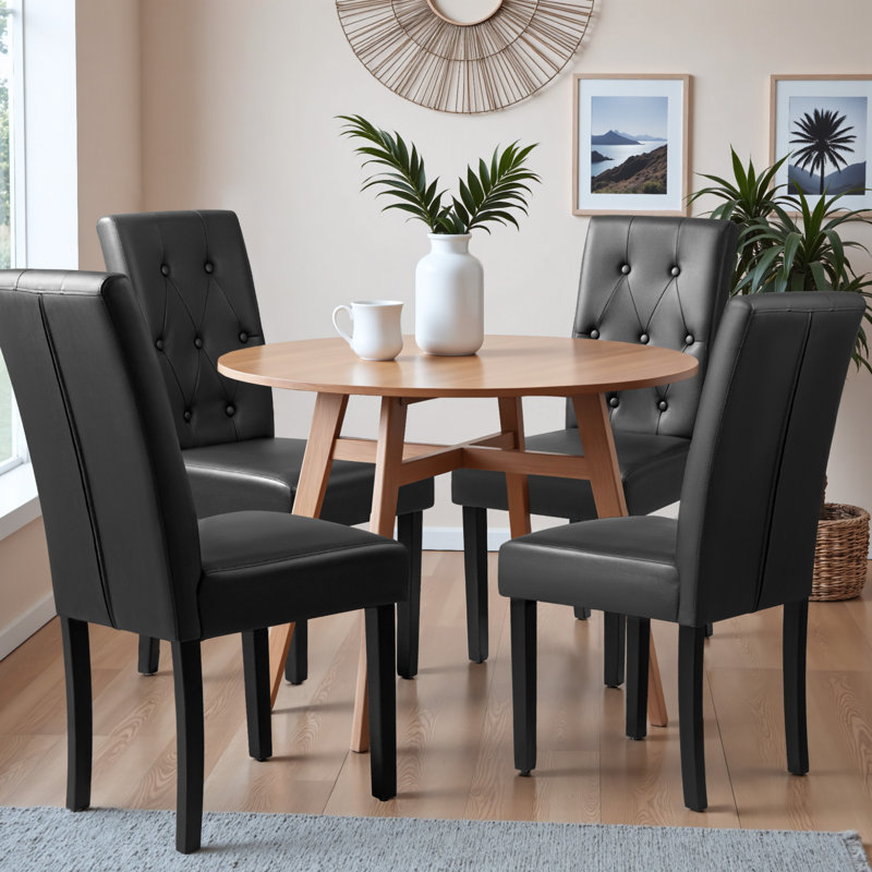 Modern PU Leather Dining Chair Upholstered Side Chair (Set of 4), 4, Black