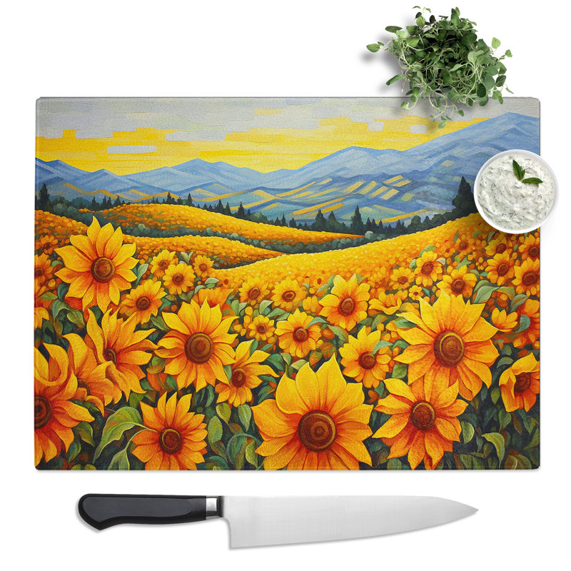 Sunflower Colour Field  Glass Chopping Board