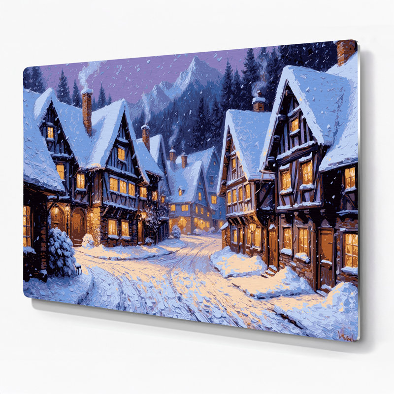 Art mural en métal «Christmas Snowy Villages», H 240 po x l 288 po x P 0,05 po