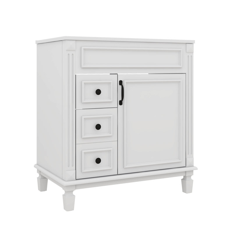 Meuble-lavabo moderne autonome avec lavabo intégré, deux tiroirs de rangement et tablettes réglables, 30", Noir, Blanc