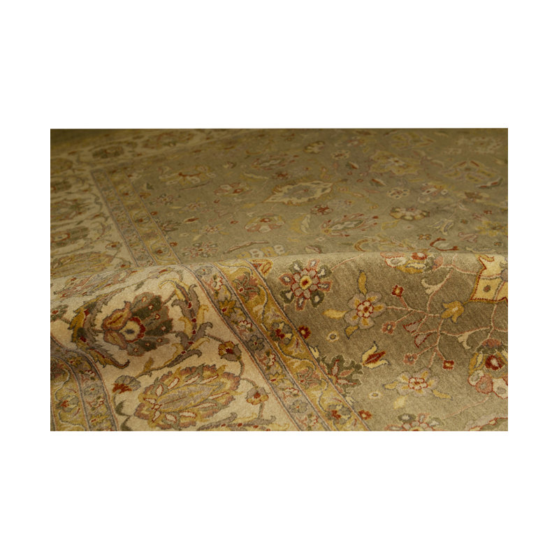 Tapis vert et beige noué à la main de haute qualité