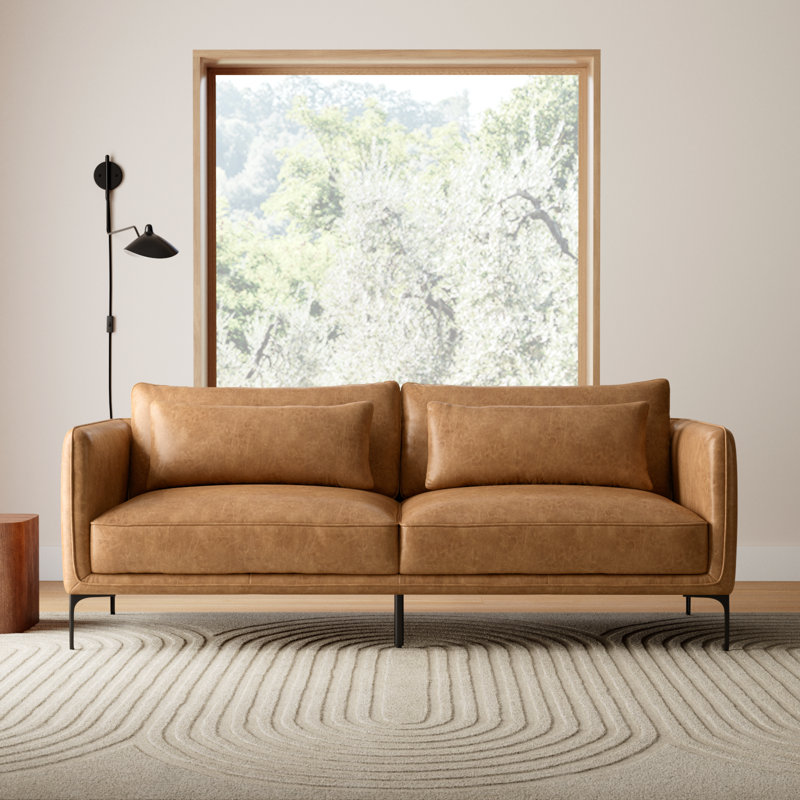 Rae 84'' Genuine Leather Upholstered Sofa, Marseille Brown Genuine Leather
