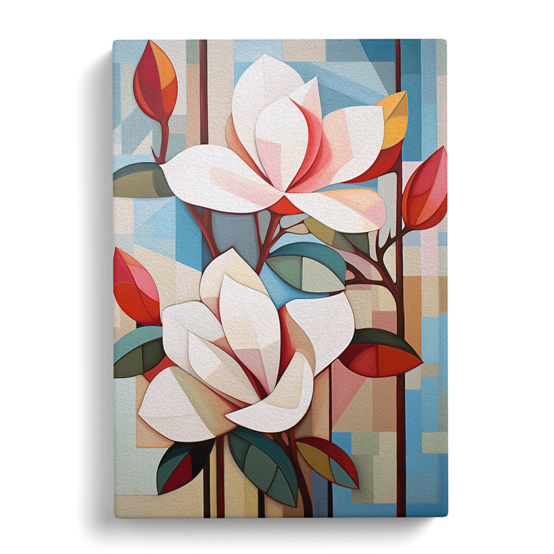 Magnolia Flower Cubism Art - Wrapped Canvas, 76cm H x 50cm W x 3cm D