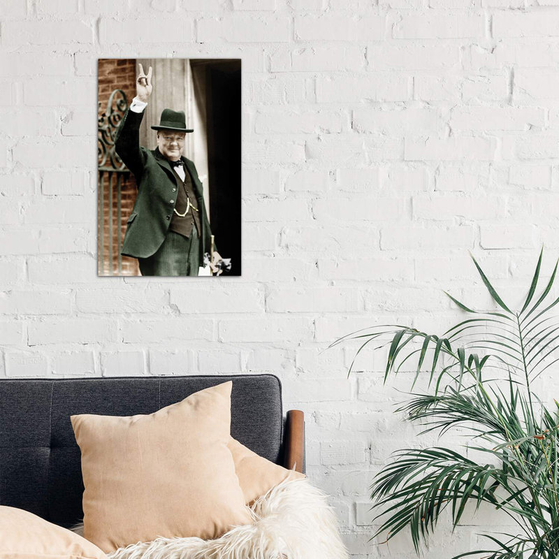 Winston Churchill Making The Victory Gesture In Front Of 10 Downing Street, June 1943 by Rue Des Archives - Wrapped Canvas Print