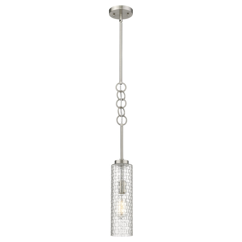 Luminaire suspendu cylindrique à 1 lumière Allisia, Nickel satiné brossé, Tissage de panier transparent