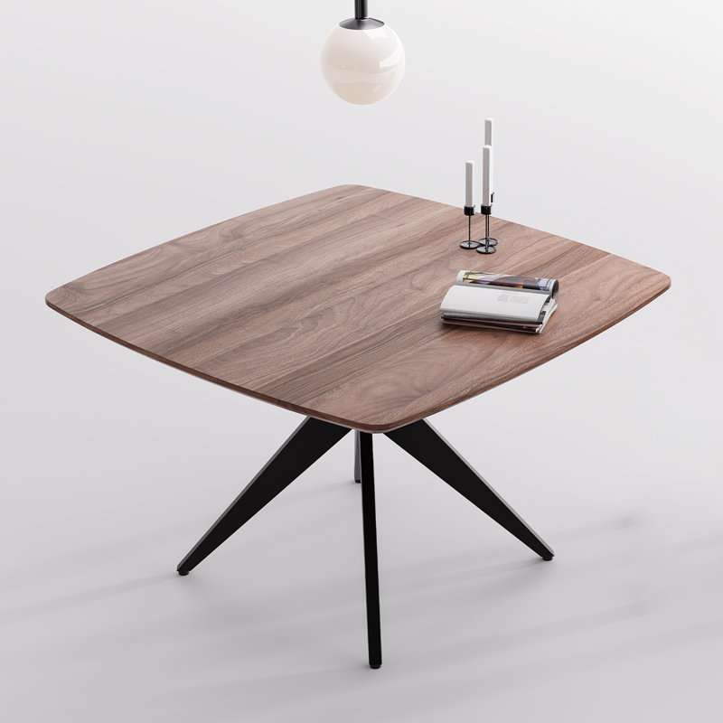 45.3" W 4-Person Square Solid and Manufactured Wood Dining Table with Metal Legs, Walnut