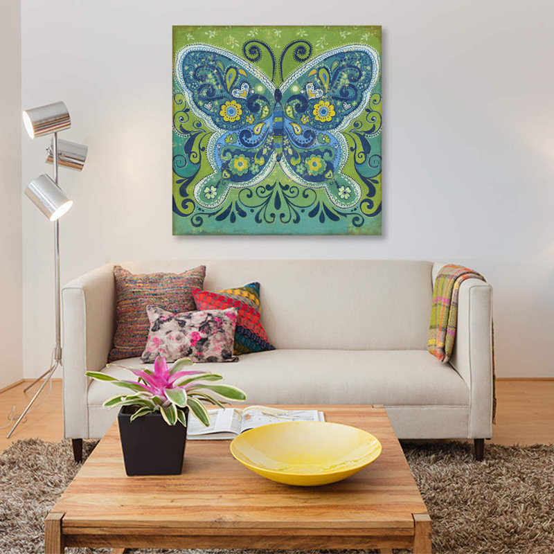 « papillon mosaïque », impression sur toile, H 12 po x l 12 po x P 0,75 po, Pas de tapis, Toile tendue
