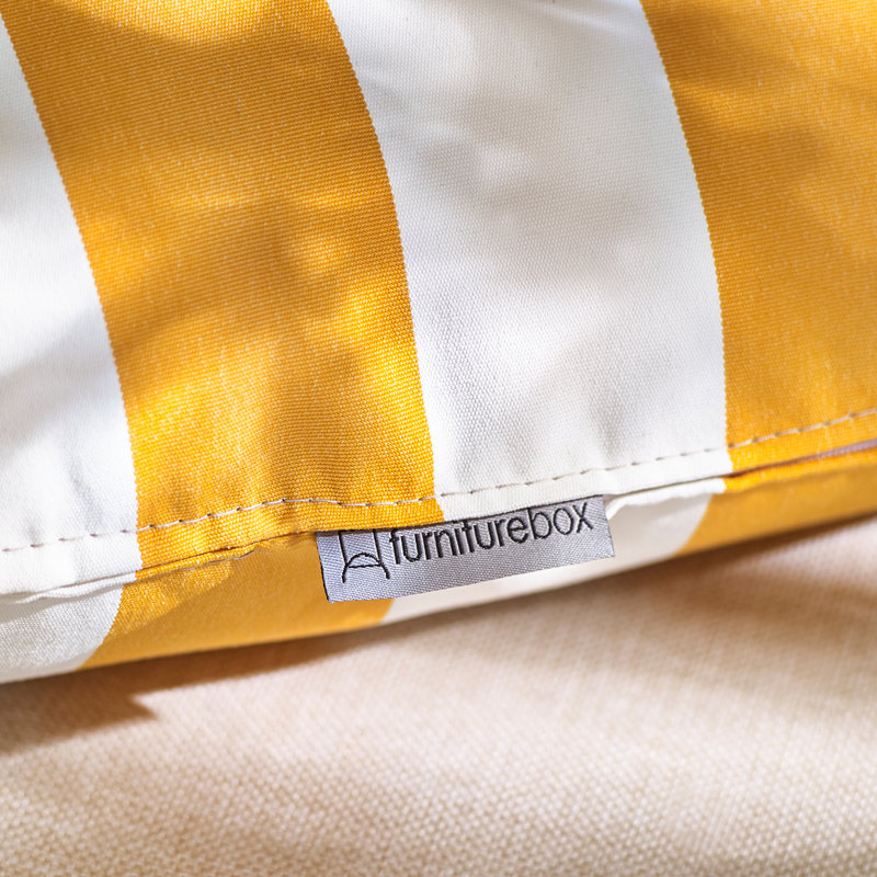 x2 Indoor / Outdoor Striped Square Scatter Throw Cushions - Splash Proof Bold Design, Yellow