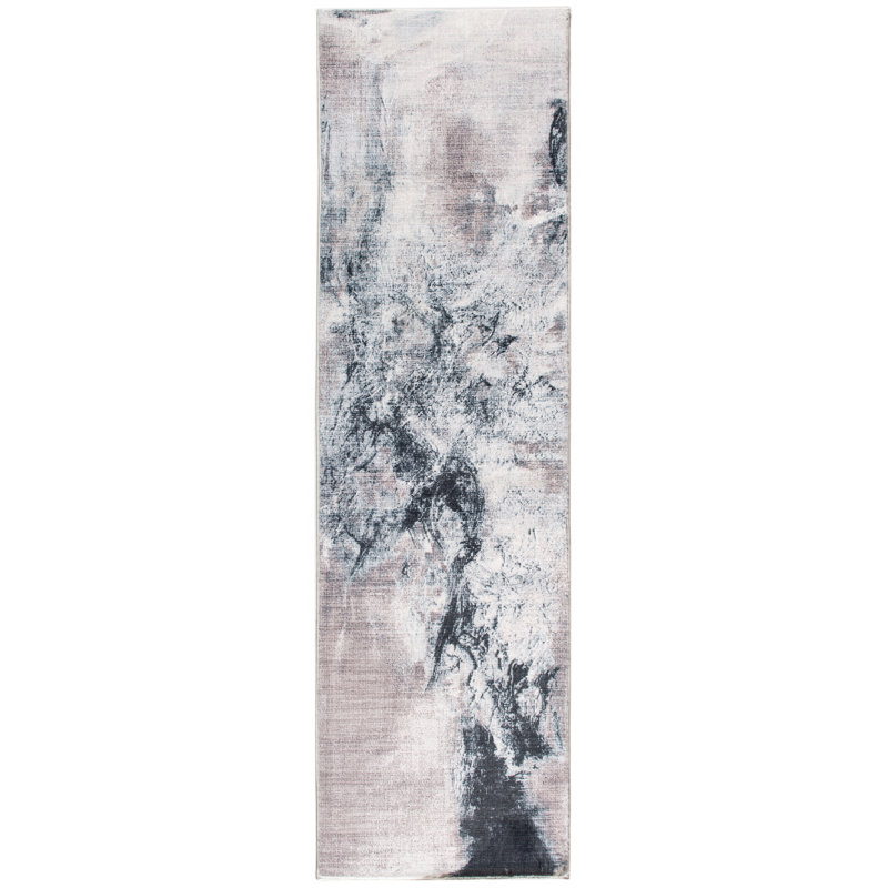 8' Sand Abstract Dhurrie Runner Rug