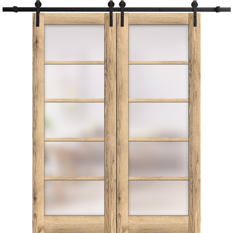 Porte de grange à panneaux en bois Quadro sans trousse de quincaillerie d'installation, 36 po x 80 po, Chêne