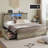 Farmhouse Bed Frame With Led Lights And 4 Storage Drawers, Wooden Platform Beds With Charging Station,rustic Bedroom Set With Storage Headboard And Sliding Barn Door-809496375-807484483