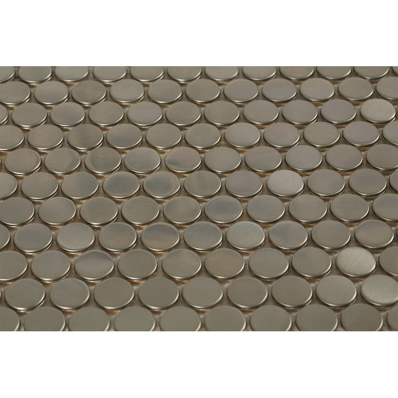 Stainless Steel 0.75" x 0.75" Stainless Steel Penny Round Mosaic Wall Tile, Brushed Copper