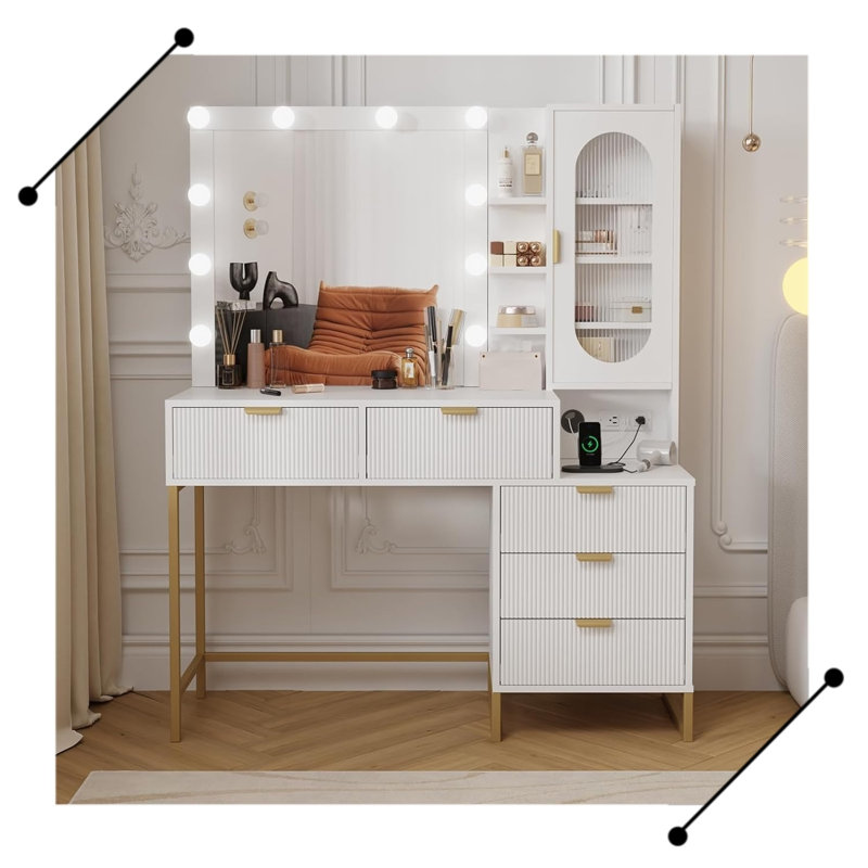 Modern Vanity Makeup Desk with Vanity Mirror