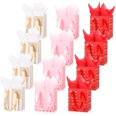 12-pack Mini Metallic Gift Bags With Handles & Assorted Tissue Paper, Small Party Favor Bags For Christmas Birthday Holiday Gifts