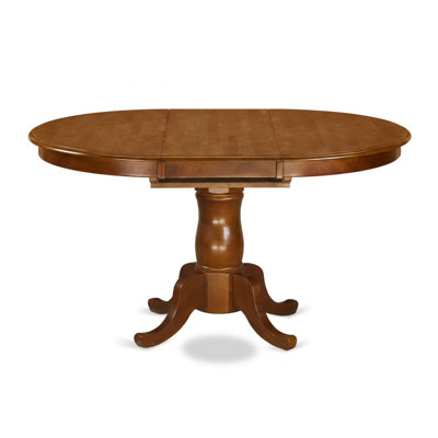 Saddle Brown Espresso Solid Rubberwood Oval Pedestal Dining Set with Self Storing Leaf and Faux Leather Slat Back Chairs