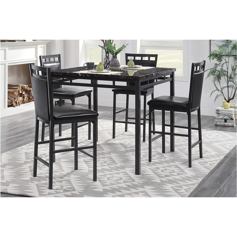 Enmore Floyd Black Faux Leather Seat Faux Marble Rectangular Counter Height Dining Room Set