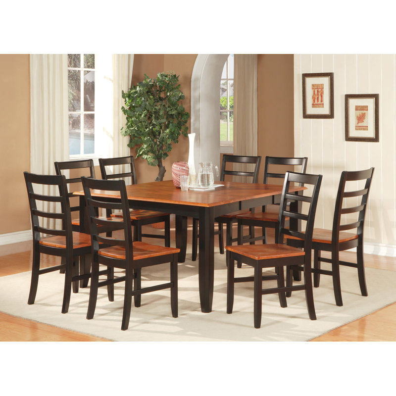 9 Piece Dining Room Table Set Includes a Square Kitchen Table with Butterfly Leaf and 8 Dining Chairs, Black & Cherry