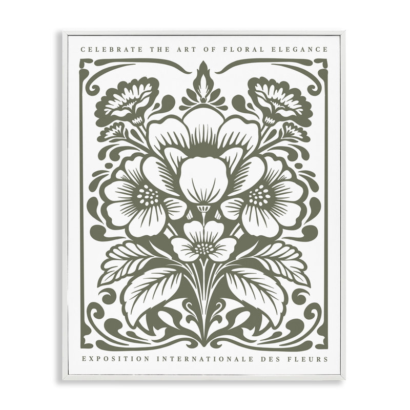 «Green Outline Floral Bouquet Art», estampe numérique avec lettres et lignes, H 20 po x l 16 po