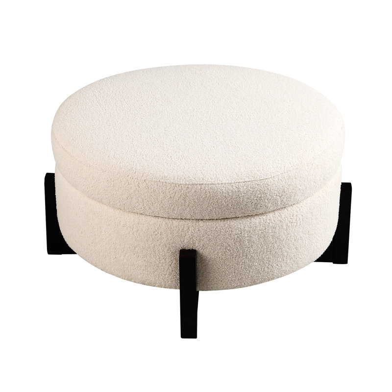 Rond avec rangement, revêtement beige, quatre pieds en chêne, indice de résistance moyenne, siège rembourré avec accoudoirs carrés, conception américaine, rembourrage en fibre de carbone, dossier rembourré
