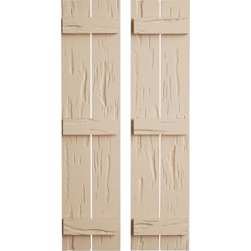 Volets en faux bois rustique à deux planches espacées (par paire), Texture cyprès Pecky / brun clair apprêté, 11"