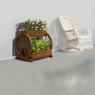 Rustic Wooden Planters With Wagon Design For Home Gardens