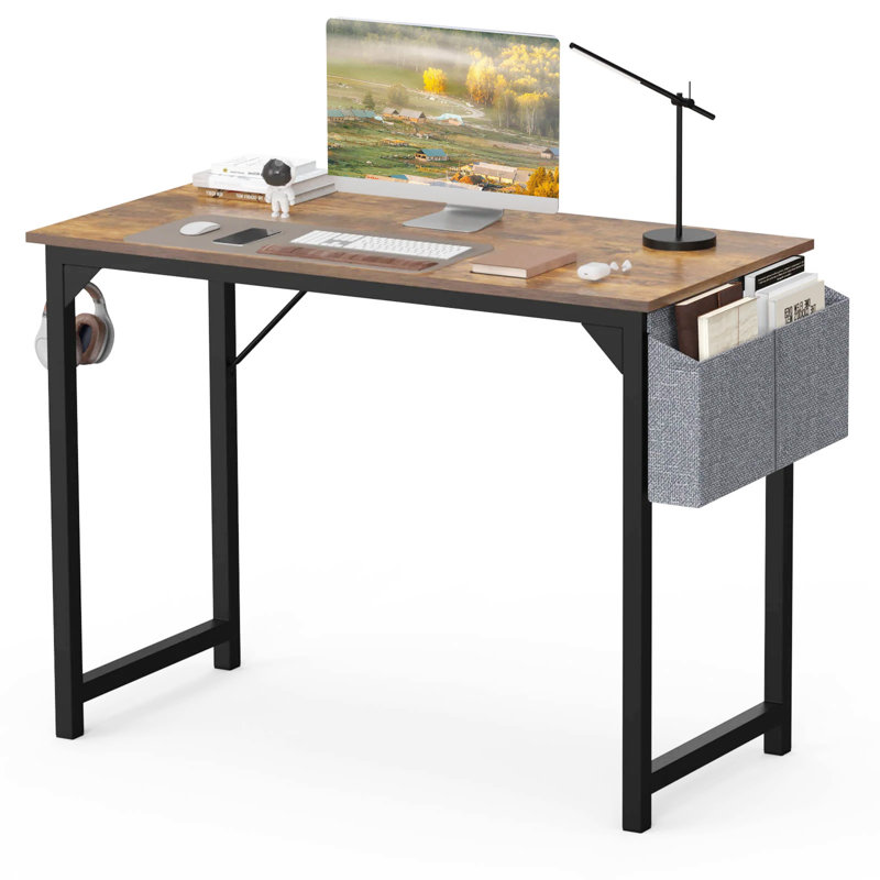 Petit bureau d'ordinateur de 40 pouces avec bureau d'écriture et bureau moderne simple avec sac de rangement et crochet pour la chambre à coucher