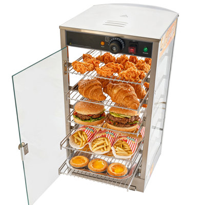5-Tier Commercial Food Warmer Display, 800W Food Display Warmer with LED Light, Adjustable Shelf and Stainless Steel Frame, 86℉~185℉ Air Heating, 60L for Hamburger, Pizza, Bread, Fried Chicken