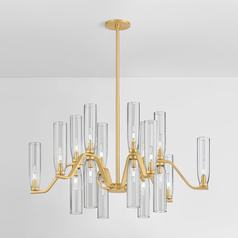 Harpswell Chandelier in Aged Brass, 28.25" H x 43" W x 43" D, 18 Lights