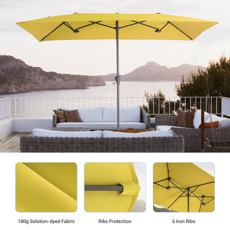 Parasols de table de patio 11x7Ft double face avec auvent résistant aux rayons UV et manivelle pour le jardin, la terrasse et la piscine