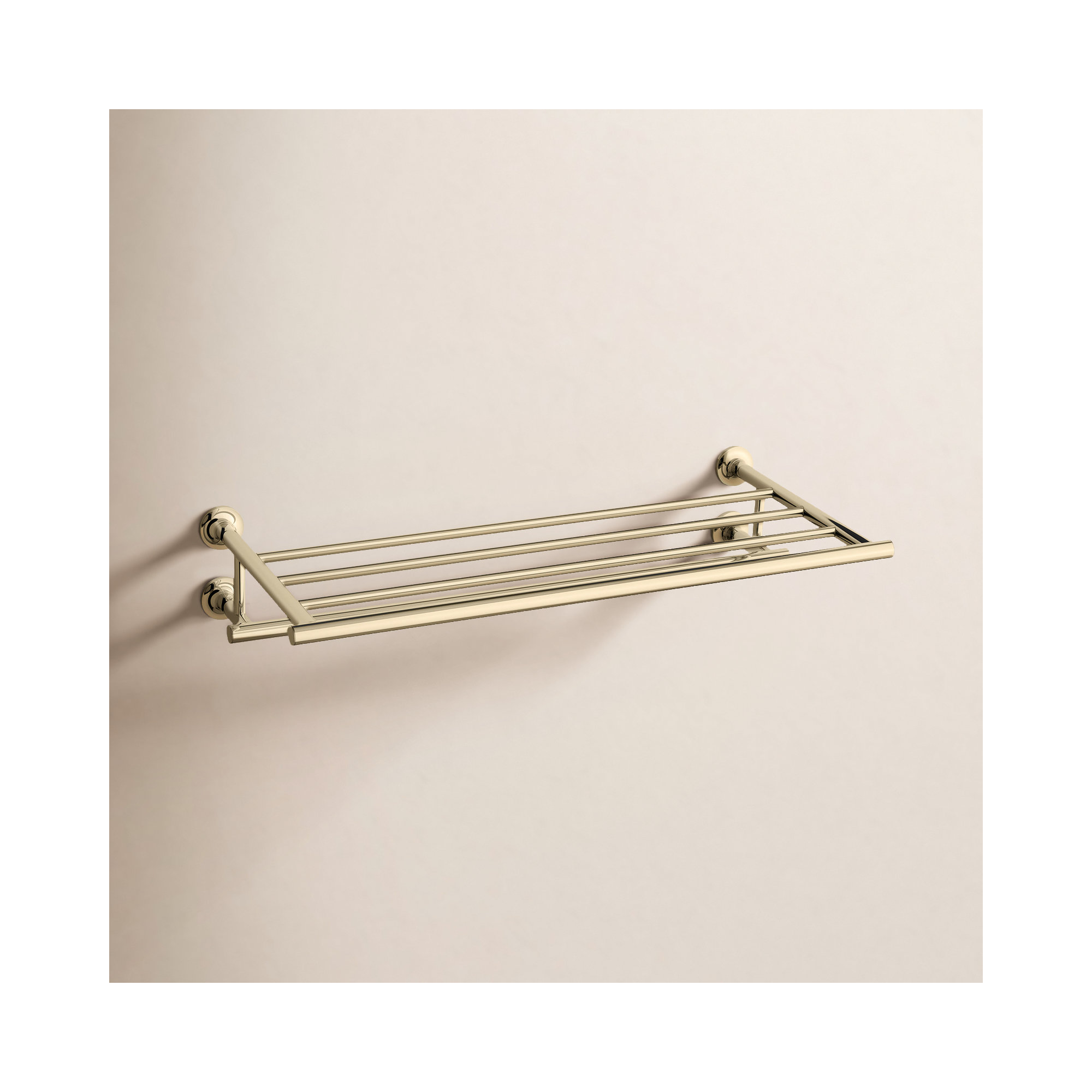 Purist 24" Hotelier Metal Wall-Mount Bathroom Shelf, Towel Holder, Vibrant French Gold