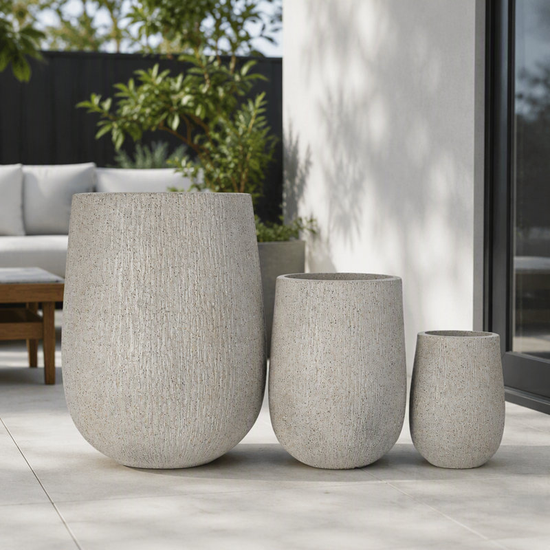 Ensemble de jardinières d'extérieur légères en forme d'œuf, en oxyde de magnésium, avec trous de drainage, pour la décoration de jardin et de terrasse.