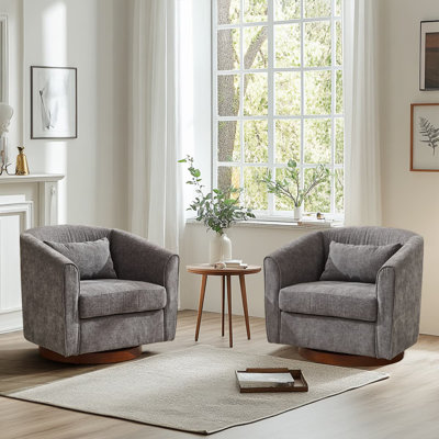 Ensemble de 2 fauteuils pivotants rembourrés avec base en bois massif