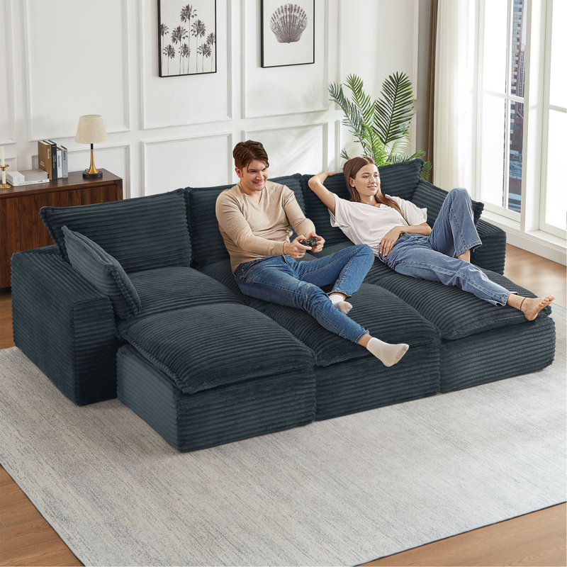 Canapés modulaires en nuage pour le salon, canapé convertible en L avec repose-pieds, Gris foncé
