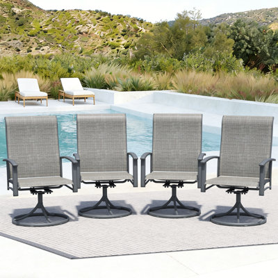 Swivel Patio Chairs Set of 4, Outdoor Swivel Armchairs, High Back Metal Dining Chairs for Outside, Ergonomic Patio Swivel Chairs, All-Weather Garden D by Lark Manor