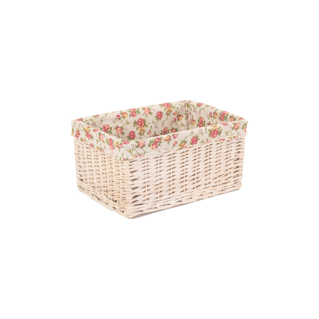 Garden Rose Lined Storage Wicker Basket