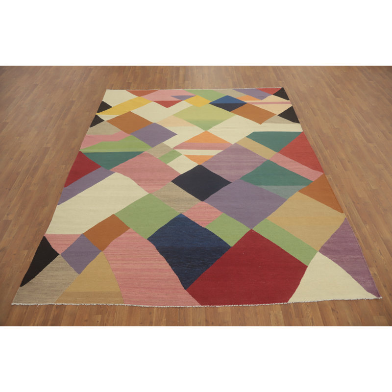 Tapis moderne kilim à teinture végétale 8 x 10