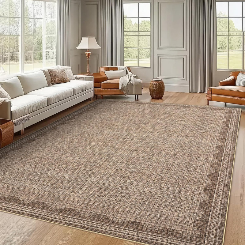 Washable Rug Gray Long Non-Slip Carpet Foldable Bordered Low Pile Stain-Resistant Indoor Accent Mat, Rectangle 9' x 12'